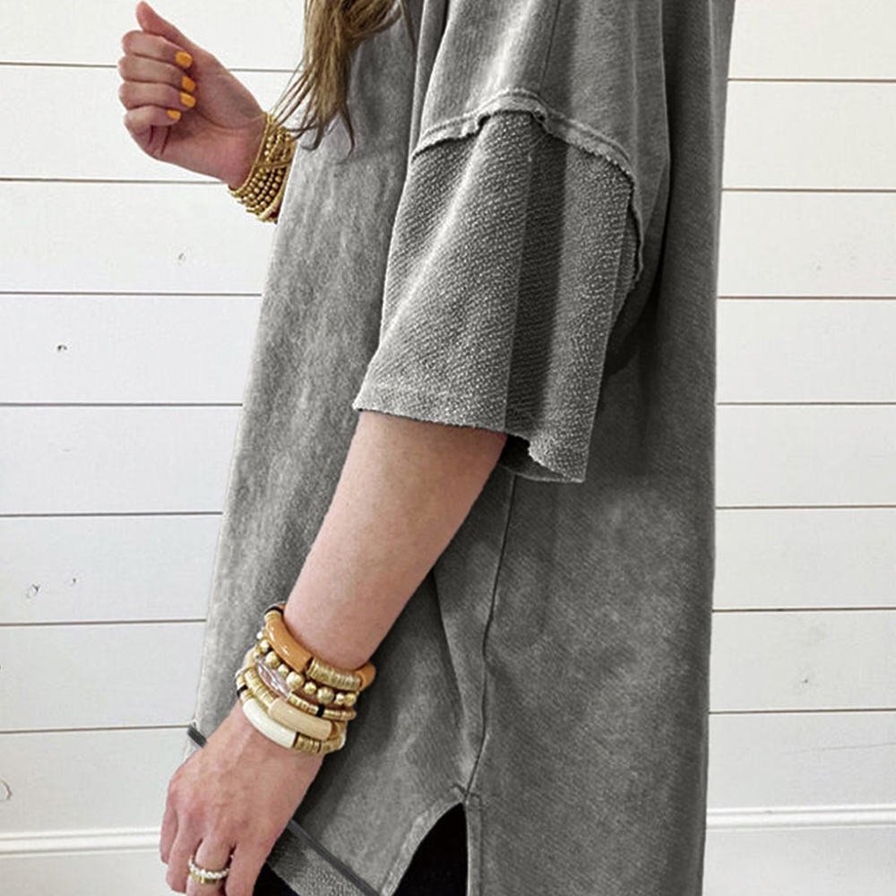 Philippine Gray Mineral Wash Exposed Seam Drop Shoulder‎ Oversized Tee - Picture 6 of 11